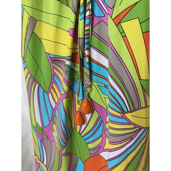 Trina Turk Tunic Dress Deco Palm Floral Green Spaghetti Strap Pocket Cov… - Picture 5 of 6